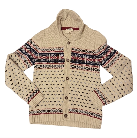 Rorie Whelan Boys 7-8 Cardigan Sweater Fair Isle Shawl Collar Knit Cotton - Picture 1 of 6